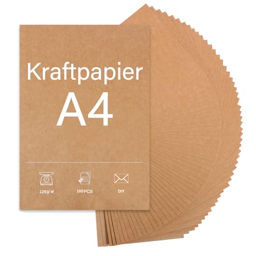 100 Blatt Kraftpapier A4 - Kraftpapier 120g, Pappe zum Basteln, Druckerpapier A4, Kartonpapier zum Basteln Hochzeit Einladungen, Menükarten, Kraftkarton zum Bemalen, Bedrucken von YRsorn