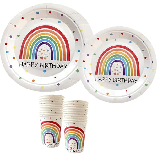 Regenbogen Deko Kindergeburtstag - Regenbogen Partygeschirr Geburtstag, Kindergeburtstag Tischdeko, Regenbogen Servietten Geburtstag für Gebutstag Party Mädchen Junge, 20 Gäste von YRsorn