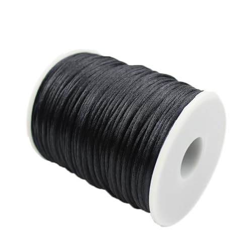 YRthongXy Perlenschnur, Nylon Satin Cord,Rattail Silk Cord,Beading Braided Thread String for Chinese Knotting Rattail Macrame Bracelets Necklaces Jewelry Making,(Black) von YRthongXy