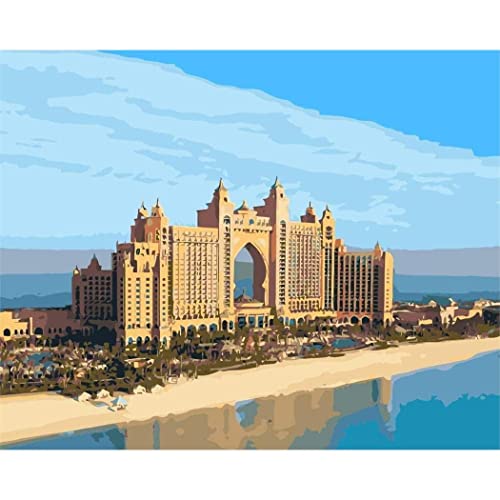 Die Schöne Stadt Dubai Am Meer Für Kinder Erwachsene Schüler Anfänger Leinwand Malen Nach Zahlen Acryl Ölgemälde 40X50cm von YSCOLOR
