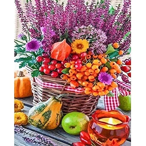 YSCOLOR Malen Nach Zahlen Für Erwachsene Kits Lila Blumen Und Obst Und Gemüse Auf Leinwand Einfach Zu Malen Für Anfänger Und Kinder ， Diy Acryl Malen Nach Zahlen 40X50cm von YSCOLOR