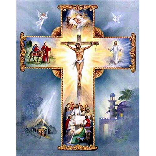 YSCOLOR Diamant Painting 5D DIY Voller Runder Diamant Mosaik Diamant Stickerei Christian Kreuz Jesus Christus Kreuzstich Dekoration Geschenk 30X40Cm von YSCOLOR