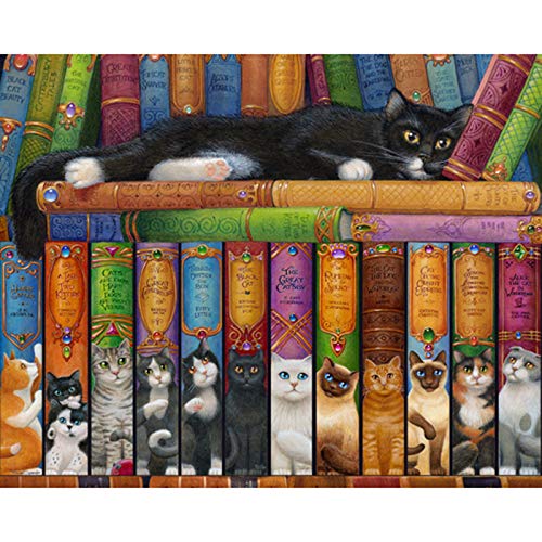 YSCOLOR Diamant Painting DIY Diamant Malerei Kreuzstich Bücherregal 5D Hand Mosaik Katze Buch Voll Runde Bohrer Symbol Diamant Stickerei 30X40cm von YSCOLOR