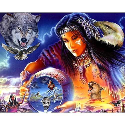 YSCOLOR Diamant Painting DIY Diamant Stickerei Indian&Eagle&Wolf Kreuzstich Kristall Voller Diamanten Sets Dekorative Diamant Malerei 30X40cm von YSCOLOR