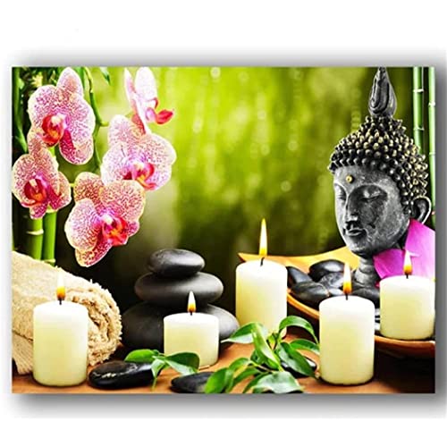 YSCOLOR Diamant Painting Diamant Malerei Kits Für Erwachsene Buddha Mit Kerzen Orchidee Runde Vollbohrer Kits 5D Diy Kits Diamond Art Kits 30x40cm von YSCOLOR