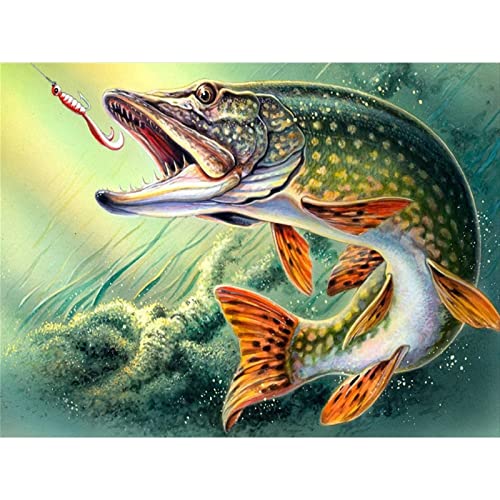 YSCOLOR Diamant Painting Fisch Springen Stickerei Diamant Malerei Kreuzstich Grüner Fisch Strass 2019 Malerei 30X40cm von YSCOLOR