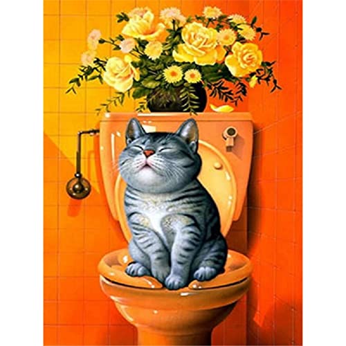 YSCOLOR Diamant Painting Vollbohrer Diamant 5D DIY Diamant Malerei Katze Sitzt Auf Der Toilette Tier Stickerei Kreuzstich Strass Mosaik Malerei 30X40cm von YSCOLOR