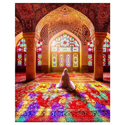 YSCOLOR Diamant Painting Voller Kreuzstich Diamant Malerei Islamische Moschee DIY Diamant Stickerei 5D Wandaufkleber Runde Mosaik Wohnkultur 30X40cm von YSCOLOR