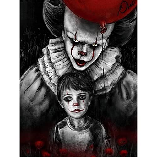 YSCOLOR Diamond Painting Kompletter 5D DIY Diamant Malerei Schädel Mann Horror Clowns und Baby Kreuzstich Mosaik Stickerei Diamant Stickerei 30 x 40 cm von YSCOLOR