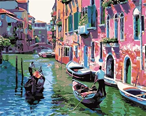 YSCOLOR Diy Malen Nach Zahlen Kits Für Erwachsene Anfänger, Venedig Stadt Italien Einfache Ölmalerei Malt Auf Leinwand Für Kunstwanddekoration 40X50cm von YSCOLOR