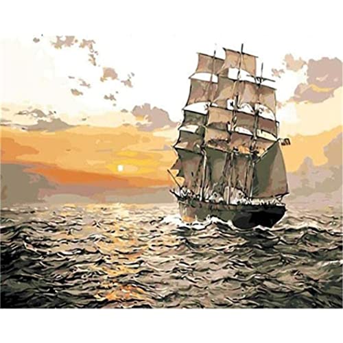 YSCOLOR Malen Nach Zahlen Für Erwachsene Kits Schiff Und Meer Diy Acryl-Ölgemälde-Kit Für Erwachsene Anfänger Auf Leinwand 40X50cm von YSCOLOR