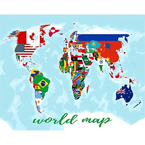 YSCOLOR Weltkarte Malen Nach Zahlen Weltkartendruck Bestehend Aus Nationalflaggen, Geeignet Für Erwachsene Und Kinder Zum Gemeinsamen Malen 40X50cm von YSCOLOR