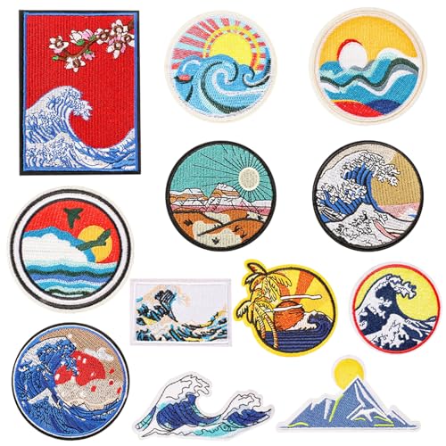 12 Stück Sea Wave Sonnenuntergang Patches Stickerei Patch Aufkleber Kleidung Dekorationen Kleidung Reparatur Flicken DIY Nähmaterialien von YSDYY