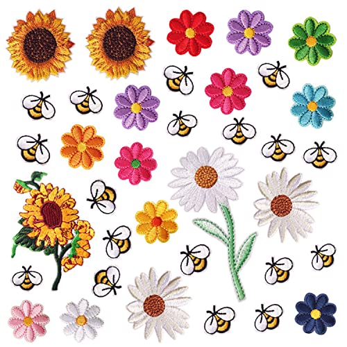 36 Blumen-Bienen-Stickpatches, 16 muster, leuchtende Farben zum Nähen oder Bügeln von Kleidung, Taschen, Accessoires usw. von YSDYY