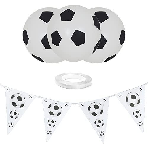 40 x bedruckte Fußball-Luftballons, 2 Ballonbänder und 1 x Zugflagge, Fußball-Latex-Luftballons, Geburtstagssport-Motto-Party-Dekoration, Zubehör für Weltmeisterschaft, Kinder, von YSDYY