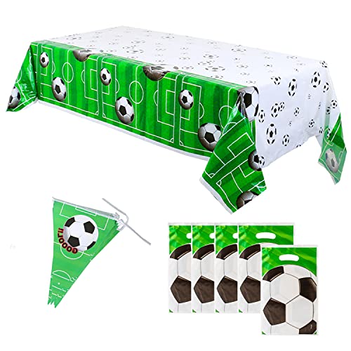 7-teiliges Fußball-Party-Set, rechteckige Fußball-Tischdecke, Ziehfahnen und Geschenktüten, Fußball-Party-Zubehör, Fußball-Sportparty, Outdoor-Aktivitäten, Dekoration für Schulveranstaltungen. von YSDYY