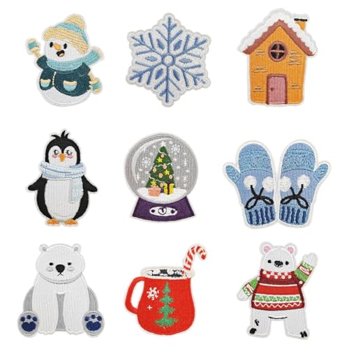 9 Stück Winter Thema Patches Niedliche Cartoon Patches Kleidung Dekoration Patches Bügelflicken Kleidung Nähen Zubehör von YSDYY