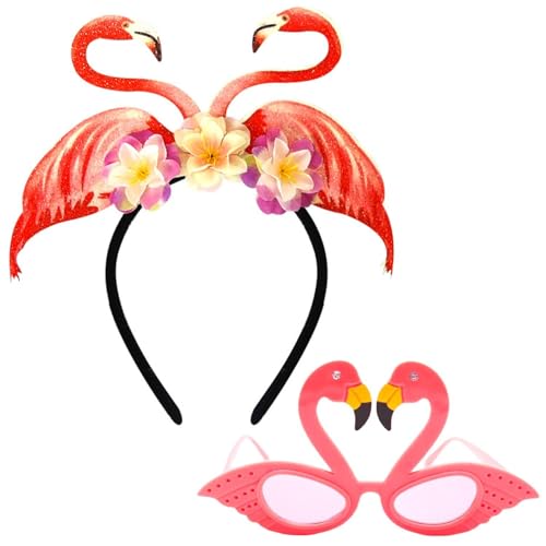 YSJCHEBS 1 Stück Flamingo-Brille Und 1 Stück Flamingo-Stirnband, Dekorative Brille, Lustige Kopfbedeckung, Party-Kopfbedeckung, Kreative Kopfbedeckung, Cosplay-Zubehör von YSJCHEBS