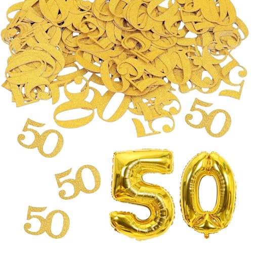 YSJCHEBS 100 Stück Nummer 50 Deko-Konfetti Und 2 Stück Zahlenballons, Partydekoration, Tischdekoration, Party-Foto-Requisiten, Geschenkdekoration Konfetti von YSJCHEBS