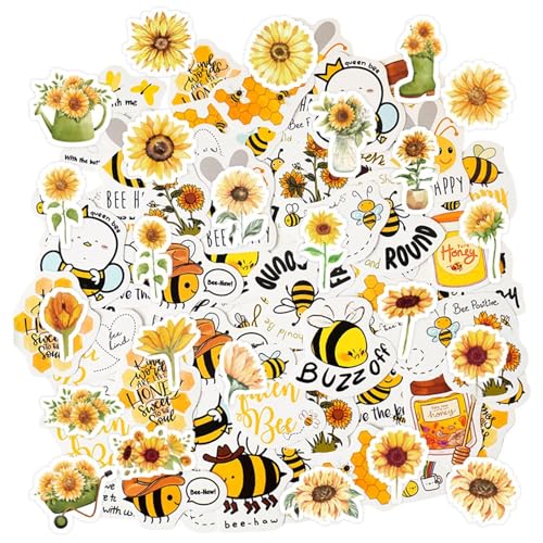 YSJCHEBS 92 Bienen-Sonnenblumen-Aufkleber, Niedliche Glasaufkleber Im Bienen-Stil, Bienen-Fensteraufkleber, Kleine Aufkleber Für Teenager von YSJCHEBS