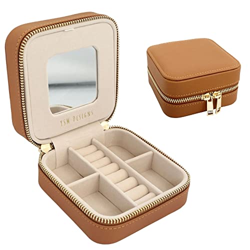 YSM Designs Reise-Schmuck-Organizer-Box, Reise-Schmuckkästchen, kleine Schmuckschatulle für Damen, Schmuck-Reiseetui, Muttertagsgeschenk (braun) von YSM Designs