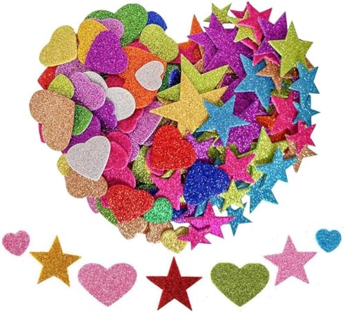 YSTrillion 300 Stück Glitter Schaumstoff Aufkleber Selbstklebendes,Moosgummi Sterne Glitter,Schaumstoff Sticker Set für Kinder,Wand Dekoration,DIY Dekoration Basteln,Bunte von YSTrillion