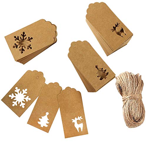 YSTrillion Weihnachten Geschenkanhänger,150 Stück Geschenkanhänger Kraftpapier Etiketten Tags Karten mit 20M Seil für Hochzeit DIY Deko Geschenk Weihnachten 9,5x5cm(braun) von YSTrillion