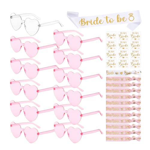 YSUVIN JGA Accessoires Frauen, 37 Stück Junggesellenabschied Frauen mit 1 Bride to be Schärpe, 12 Herz Sonnenbrille, 12 Bride Tattoo Aufkleber, 12Bride Armband, Rosa von YSUVIN