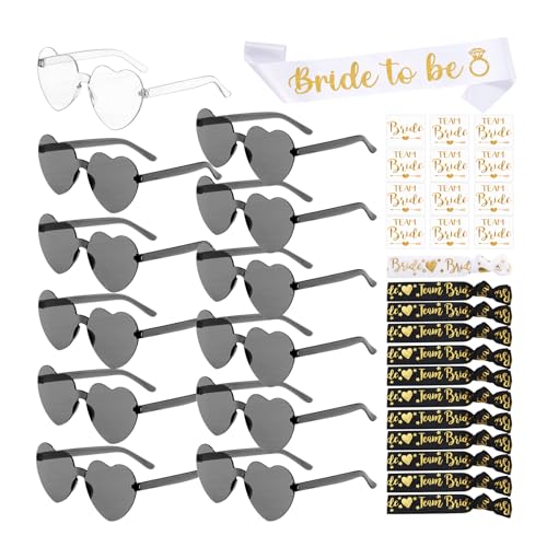 YSUVIN JGA Accessoires Frauen, 37 Stück Junggesellenabschied Frauen mit 1 Bride to be Schärpe, 12 Herz Sonnenbrille, 12 Bride Tattoo Aufkleber, 12Bride Armband, Schwarz von YSUVIN