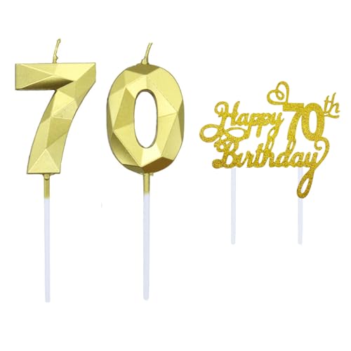 Goldene Kerze zum 70. Geburtstag - Zahl 70 Cake Topper mit Happy Birthday Zeichen - Perfekte 70 Geburtstag Dekorationen und Partyzubehör für Männer - Elegante 30 Kerze für Jahrestag oder Hochzeit von YSUY