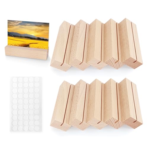 YSWOVUO 10 Stück Kartenhalter Holz, 10 x 3 x 2cm Tischkartenhalter mit Doppelseitigen Klebstoff, Fotohalter Menükartenhalter Kartenständer Postkartenhalter für Hochzeiten Restaurants Bankette Partys von YSWOVUO