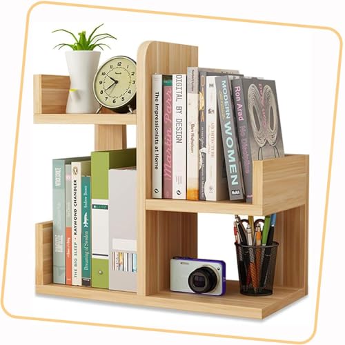 3-stöckiges Mini-Bücherregal für den Schreibtisch, Computertisch, Wohnheim-Schreibtisch, Bücherregal, 40,6 cm, Mehrzweck-Ausstellungsregal für Bürobedarf, Bücher, Pflanzen, Spielzeug (Farbe: Holz) von YSXXIAN