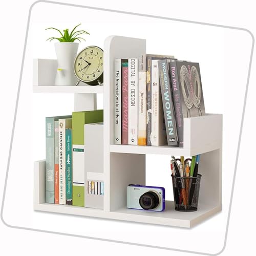 3-stöckiges Mini-Bücherregal für den Schreibtisch, Computertisch, Wohnheim-Schreibtisch, Bücherregal, 40,6 cm, Mehrzweck-Ausstellungsregal für Bürobedarf, Bücher, Pflanzen, Spielzeug (Farbe: Weiß) von YSXXIAN