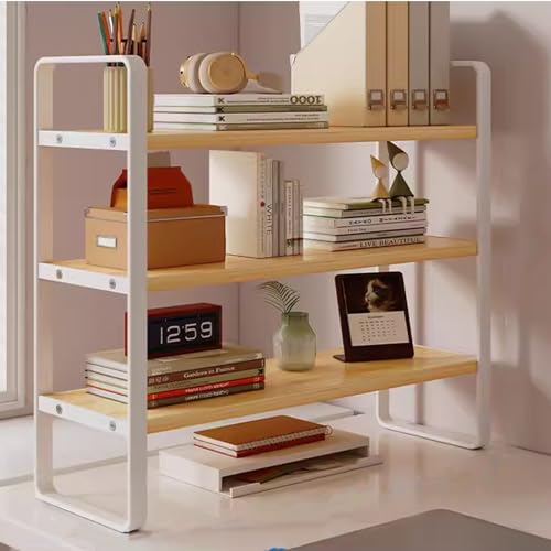 3-stufiges Schreibtisch-Organizer-Regal, Holz-Lagerregal, Büro-Lagerregal, Computer-Schreibtisch-Bücherregal, mit Metallrahmen-Lagerregalen aus Holzplatten, für Bürobedarf (gelb, 60 cm) von YSXXIAN