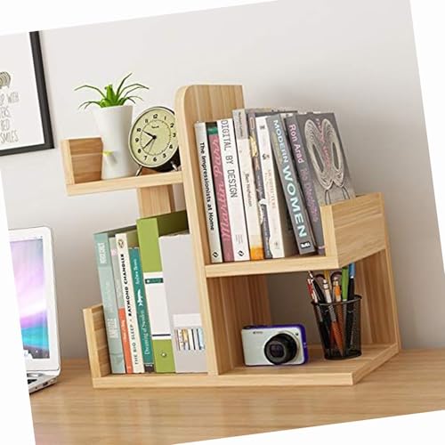 Bürobedarfs-Organizer, 16-Zoll-Desktop-Präsentationsregal, kleines Kinderschreibtisch-Bücherregal, hölzernes Desktop-Bücherregal, Studentenwohnheim-Desktop-Aufbewahrungsregal (Farbe: Holz) von YSXXIAN