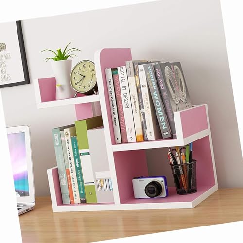 Bürobedarfs-Organizer, 16-Zoll-Desktop-Präsentationsregal, kleines Kinderschreibtisch-Bücherregal, hölzernes Desktop-Bücherregal, Studentenwohnheim-Desktop-Aufbewahrungsregal (Farbe: Pink) von YSXXIAN