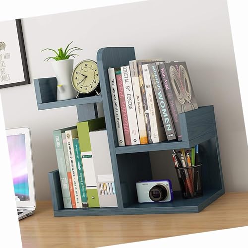 Organizer für Bürobedarf, 16-Zoll-Desktop-Präsentationsregal, kleines Kinderschreibtisch-Bücherregal, hölzernes Desktop-Bücherregal, Studentenwohnheim-Desktop-Aufbewahrungsregal (Farbe: Blau) von YSXXIAN