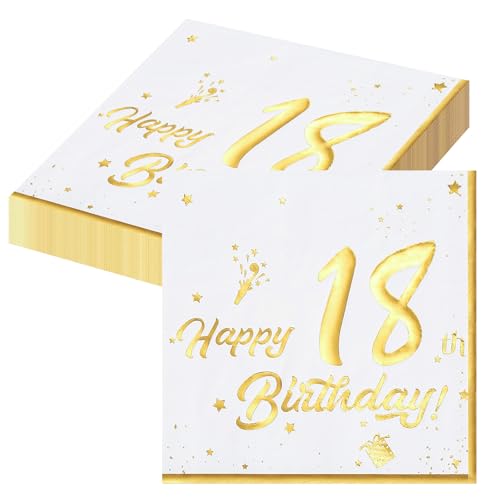 20 Stück Servietten 18. Geburtstag Servietten 18. Geburtstag Mädchen Junge, Happy Birthday Servietten Servietten Geburtstag Goldene, Servietten Geburtstag für Party Deko Tischdeko Geburtstag von YSsgjK