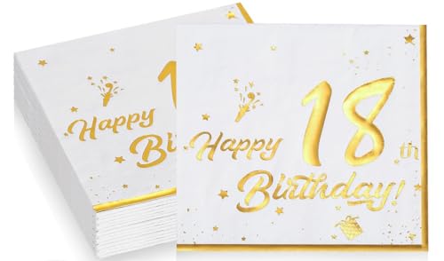 20 Stück Servietten 18. Geburtstag Servietten 18. Geburtstag Mädchen Junge, Happy Birthday Servietten Servietten Geburtstag Goldene, Servietten Geburtstag für Party Deko Tischdeko Geburtstag von YSsgjK