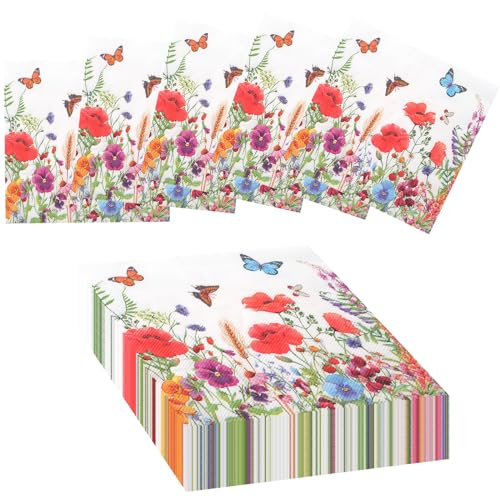 60 Stück Servietten Blumen, Servietten Frühling Frühling Tischdeko, 33x33cm Servietten Schmetterling Floral Papierservietten Frühling Deko, Servietten Tischdekoration für Geburtstag Hochzeit von YSsgjK