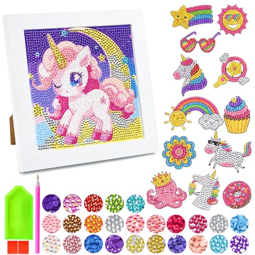 YTACREA Diamond Painting Kinder, 5D DIY Diamond Painting Einhorn mit Holzrahmen,12 Stück Diamond Painting Stickers für Mädchen Erwachsene, Diamant Painting Bilder Arts Craft für Home Wanddekoration. von YTACREA