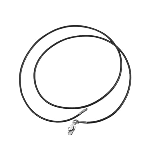 Schwarzes Wachsseil 1,5/2/3 Millimeter Lederband Schwarze Halskette Kette mit Edelstahl-Karabinerverschluss rundes gewachstes Seil for Männer Frauen Halskette 10Stk. 60cm(Black,1.5Millimeter) von YTAFONPO