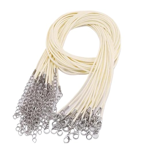 Schwarzes Wachsseil Lederband-Halskette mit Verschluss, Durchmesser 1,5/2 mm, verstellbar, geflochtenes Seil zur Schmuckherstellung, DIY-Halsketten- und Armbandzubehör, 50 Stück(Beige,1.5mm-50Pcs) von YTAFONPO