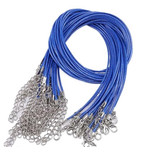 Schwarzes Wachsseil Lederband-Halskette mit Verschluss, Durchmesser 1,5/2 mm, verstellbar, geflochtenes Seil zur Schmuckherstellung, DIY-Halsketten- und Armbandzubehör, 50 Stück(Blue,2.0mm-50Pcs) von YTAFONPO