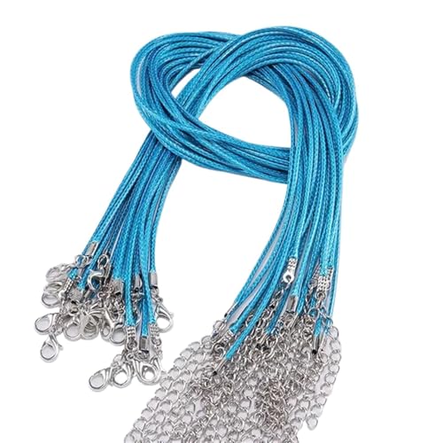 Schwarzes Wachsseil Lederband-Halskette mit Verschluss, Durchmesser 1,5/2 mm, verstellbar, geflochtenes Seil zur Schmuckherstellung, DIY-Halsketten- und Armbandzubehör, 50 Stück(Blue01,2.0mm-50Pcs) von YTAFONPO