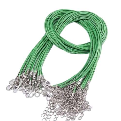 Schwarzes Wachsseil Lederband-Halskette mit Verschluss, Durchmesser 1,5/2 mm, verstellbar, geflochtenes Seil zur Schmuckherstellung, DIY-Halsketten- und Armbandzubehör, 50 Stück(Green,2.0mm-50Pcs) von YTAFONPO