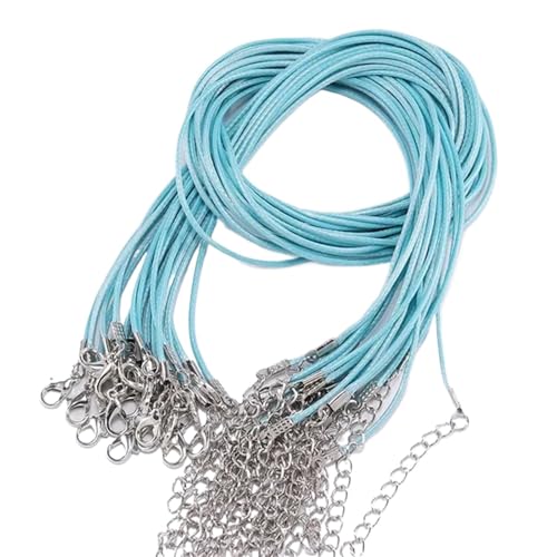 Schwarzes Wachsseil Lederband-Halskette mit Verschluss, Durchmesser 1,5/2 mm, verstellbar, geflochtenes Seil zur Schmuckherstellung, DIY-Halsketten- und Armbandzubehör, 50 Stück(Lake Blue,2.0mm-50Pcs) von YTAFONPO