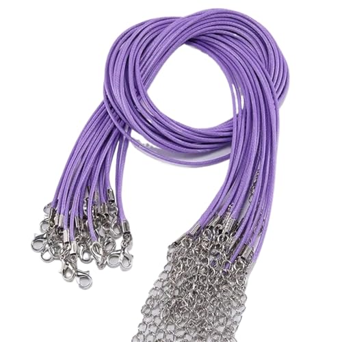 Schwarzes Wachsseil Lederband-Halskette mit Verschluss, Durchmesser 1,5/2 mm, verstellbar, geflochtenes Seil zur Schmuckherstellung, DIY-Halsketten- und Armbandzubehör, 50 Stück(Light purple,1.5mm-50P von YTAFONPO