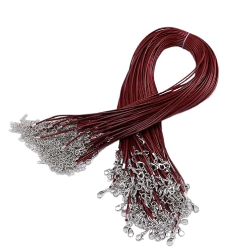 Schwarzes Wachsseil Lederband-Halskette mit Verschluss, Durchmesser 1,5/2 mm, verstellbar, geflochtenes Seil zur Schmuckherstellung, DIY-Halsketten- und Armbandzubehör, 50 Stück(Wine Red,1.5mm-50Pcs) von YTAFONPO