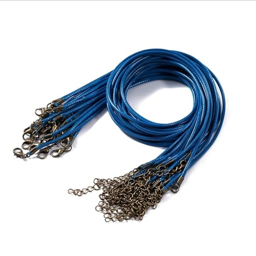 YTAFONPO Schwarzes Wachsseil 10 Stück 1,5/2 mm Lederband-Halskette mit Karabinerverschluss, Wachsseilkette for DIY-Halsketten, Anhänger, Wachsband, Schmuckzubehör(Blue,2.0mm x 50cm) von YTAFONPO